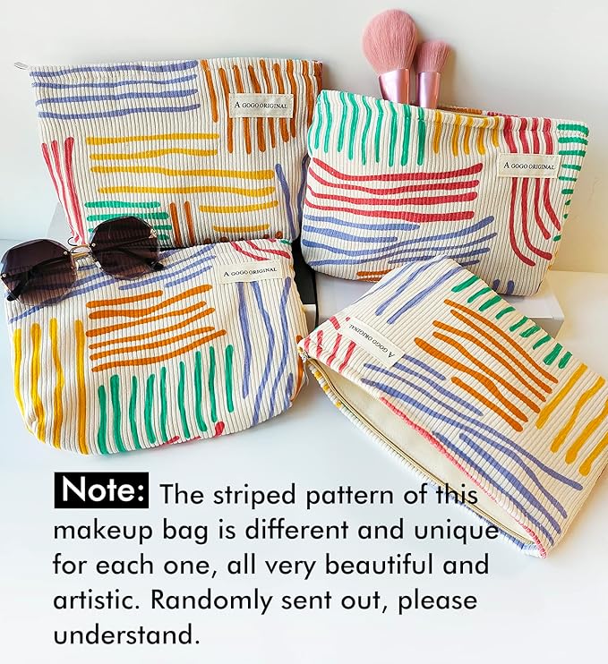 STARDW Cute Makeup Bag Aesthetic Cosmetic Bags for Women Girls, Travel Toiletry Bag Large Capacity Zipper Makeup Pouch, Purse Organizer Pouches,Canvas Lining (Colorful Stripes)