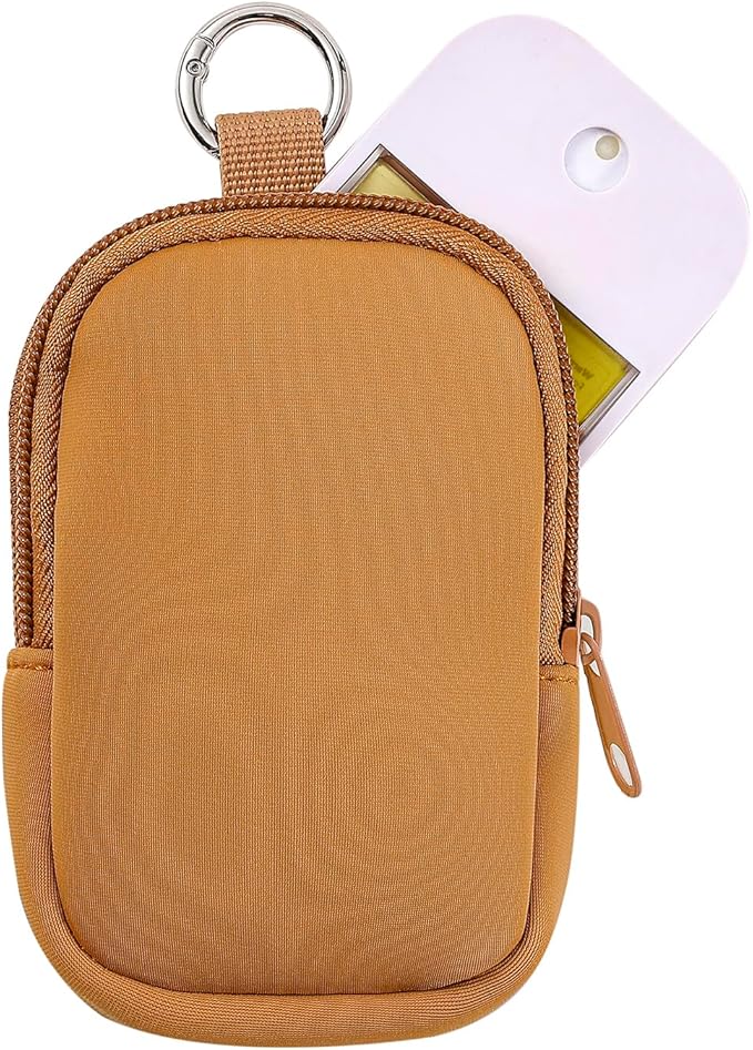 2Pcs Small Makeup Bag, Mini Portable Travel Cosmetic Bag, Soft Neoprene Makeup Pouch with Zipper, Fashion Accessory with Snap Hook, Cute Coin Purse Lipstick Cosmetic Travel Organizer(Black+ Brown)