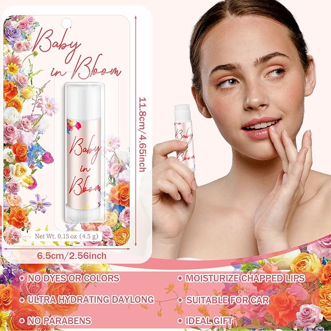 30 Pack Baby in Bloom Party Gifts Baby Shower Games Prizes Bulk Lip Balms Favors for Winners Adults Guests Gender Reveal Favors Decorations Souvenirs Gift Bags Stuffers