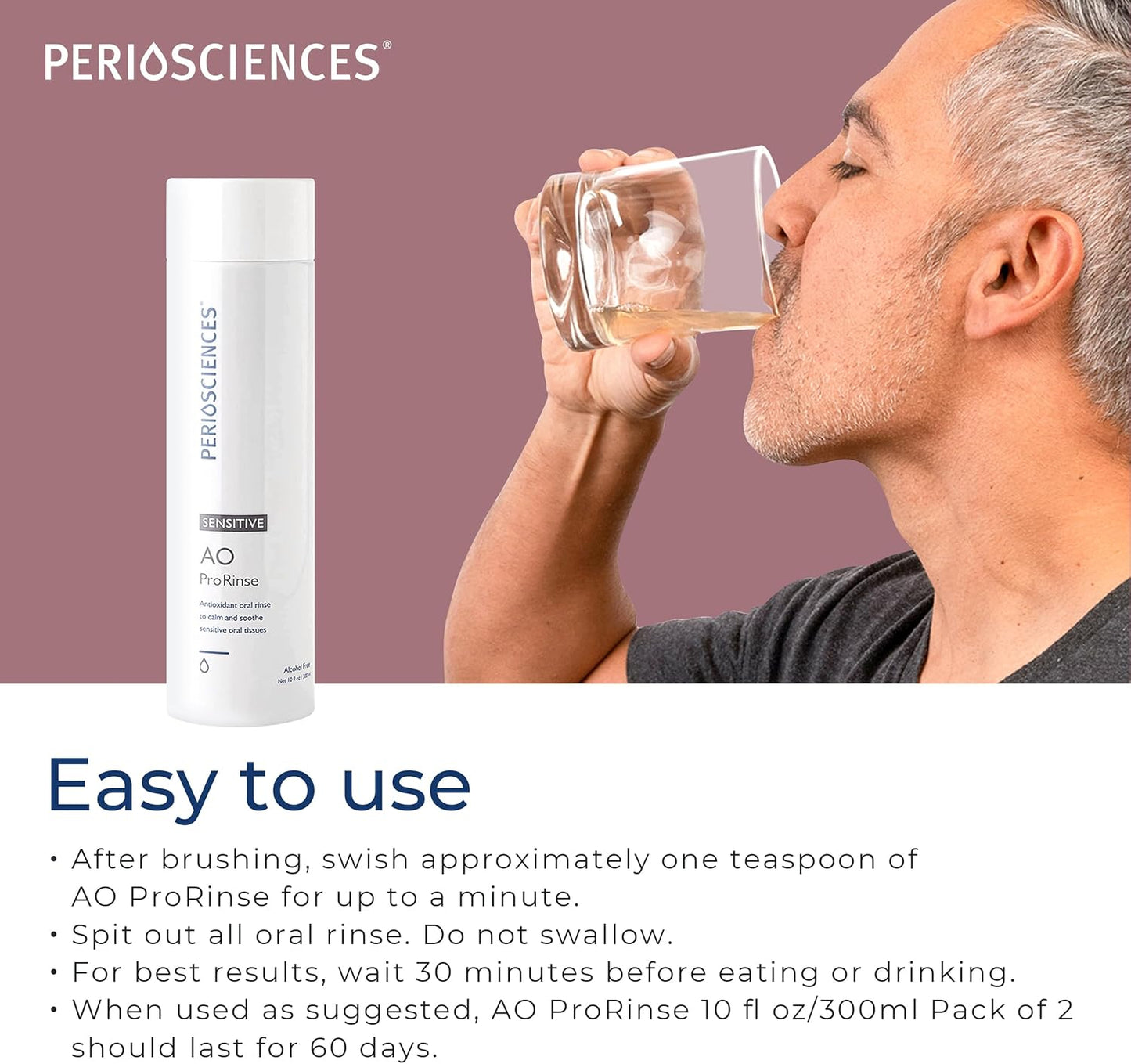 PerioSciences AO ProRinse Sensitive Teeth Mouthwash with Essential Oils and Antioxidants - Alcohol Free Mouthwash for Extreme Oral Sensations, 10 fl oz/300ml Pack of 2