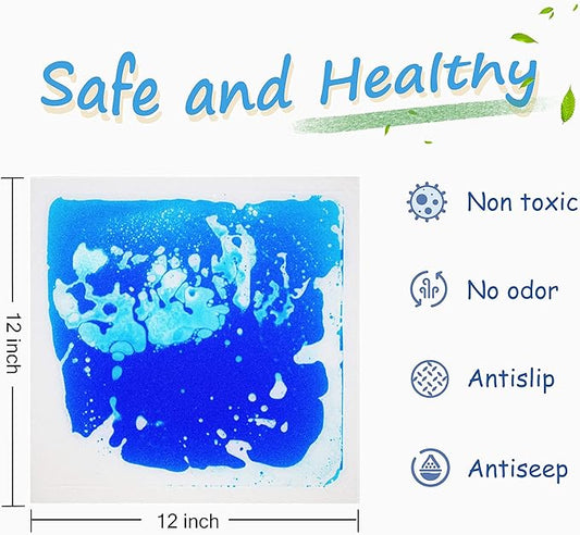 Sensory Liquid Floor Tiles for Autism, Activity Play Mats for Kids,Sensory Early Learning Room, Square Decorative Tiles Multi-Color with Anti-Slip Backing 12" X 12" Pack of 9 PCS