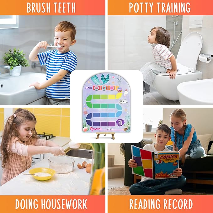 Mermaid Theme Reward Wooden Chart, Behavior Reward Charts, Incentive Responsibility Chart for Girls Kids Toddlers Chore Homework Good Habits Assignments Attendance, 03