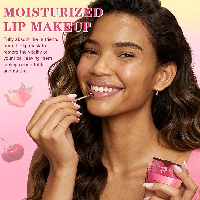 5PCS Lip Scrub and Mask Set,Cherry Strawberry and Honey Pot Lip Balm,2PCS Lip Exfoliator Scrub and Moisturizer,Clean and Repair,Reduce Fine Lines,Natural Ingredients,Cruelty Free