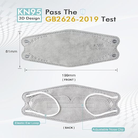 LEMENT KN95 Face Masks - 100 Pack Breathable Comfortable Disposable Masks For Adult, Filter Efficiency≥95%, Elastic Ear Loops, Grey