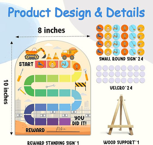 Construction Theme Wooden Reward Chart, Excavator Incentive Charts, Behavior Reward Charts, Responsibility Chart for Girls Kids Toddlers Homework Good Habits Assignments Attendance, 04