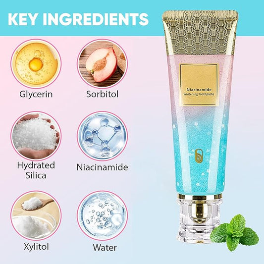 Niacinamide Whitening Toothpaste, Triple Action Whitening with Natural Gentle Care Deep Stains Radiant Smile Natural & Gentle Formula Fresh Breath (1)