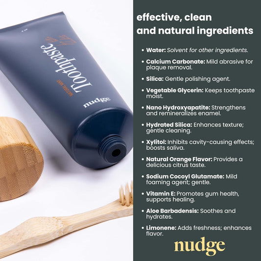 Nudge 10% Nano Hydroxyapatite Toothpaste, Remin+ with Vitamin E, Fluoride-Free, SLS Free, Helps Remineralize Enamel, Supports Dry Mouth Relief and Sensitive Teeth, Orange, 4 oz (Pack of 2)
