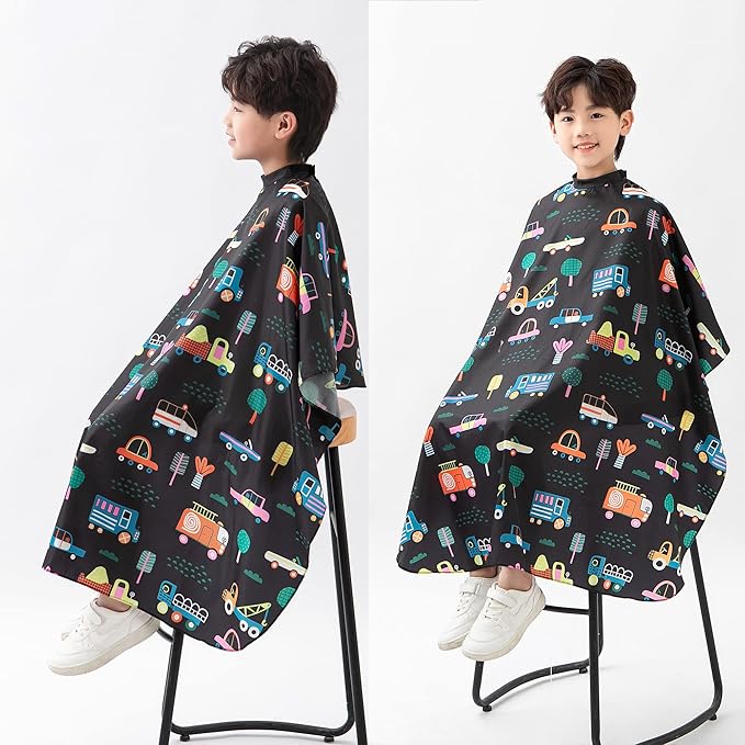 PERFEHAIR Kids Hair Cutting Cape, Cute Cars Pattern, Barber Haircut Cape Cover for Children, Baby, Toddler, Boys Salon Hair Cut Capes