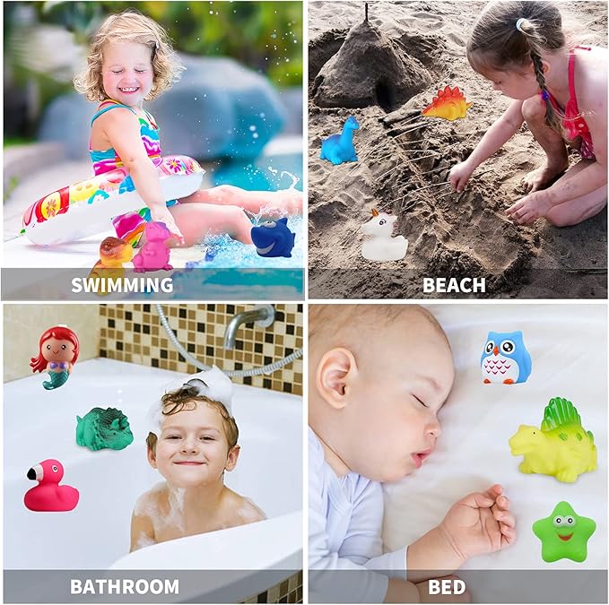 Baby Bath Toys,12 Packs Light Up Floating Rubber Toys Flashing Color Changing Light in Water Bathtub Shower Games Toy for Baby Kids Toddler Child