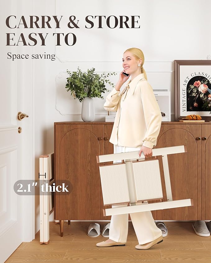 GameGem 2 Step Ladder, Folding Step Stool with Wider Pedal, Anti-Slip Feet & Non Slip Stripes, Aluminum Sturdy Material, 300Lbs Capacity, Elegant Look of Cream Chocolate Better Matches Your Home