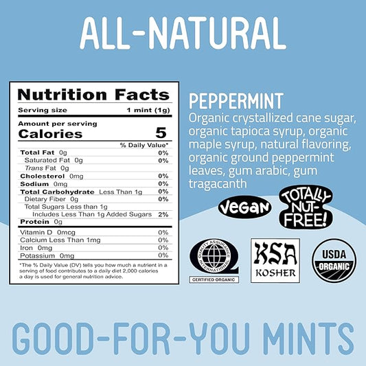 VerMints Organic Breath Mints PepperMint Candy Mints for Real Long-Lasting Flavor, Travel Size Tin - Non-GMO, Nut Free, Gluten Free, Vegan, Kosher Peppermints - 1.41oz Tins (Pack of 6)