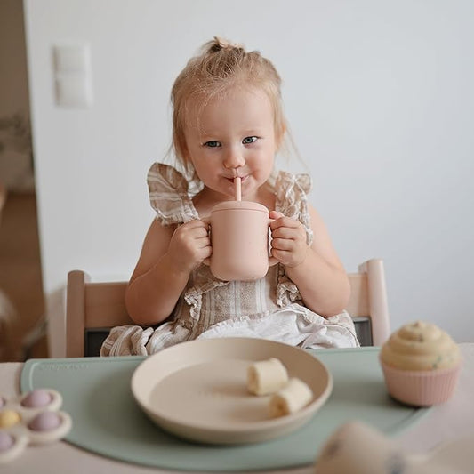 mushie 100% Silicone Training Cup & Straw for Toddlers | 6 Months+ (Blush)