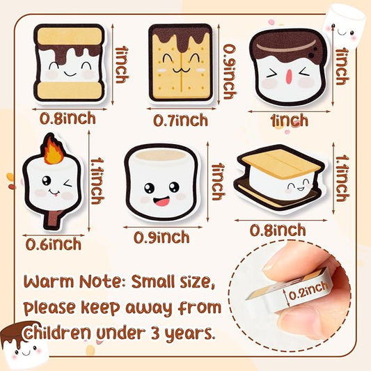 CJiangpo 60Pcs Marshmallow Mini Erasers for Kids Bulk Cute Cartoon Pencil Rubber Eraser Campfire Camping Themed Party Favors Filler Kids School Classroom Prizes Gifts