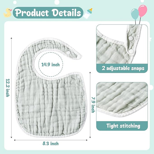 Zainpe 6Pcs Snap Muslin Cotton Baby Bibs White Grey Infants Drooling Bib Soft & Absorbent Adjustable Unisex Burp Cloths Feeding Cloth for Toddlers Girls Boys Newborns Eating Teething 0 to 24 Months
