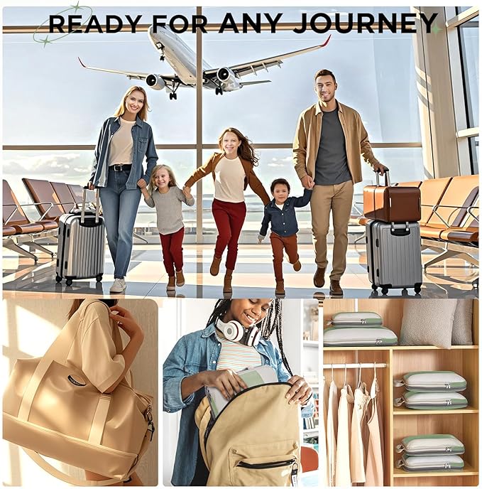 10 Set Compression Packing Cubes for Travel Essentials,Compressible Expandable Packing Cubes for Suitcase,OlarHike Luggage Organizer Bags for Travel,Handy Helper for Organizing Clothes(Matcha Green)