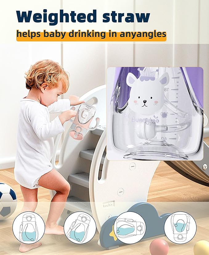 Bunnytoo Baby Sippy Cup with Weighted Straw for Infants 6-12 Months, 8oz Toddler Drinking with Handles, BPA-Free, Transition Trainer for 1+ Year Old (Apricot)