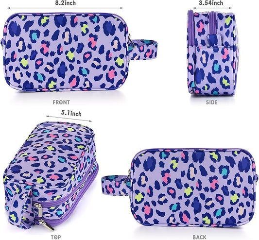 Cheetah Kids Toiletry Bag for Girls, Travel Toiletry Bag for Little Young Girls Cosmetic Bag Makeup Bag Waterproof Hanging Wash Bag Toddler Toiletries, Leopard Purple