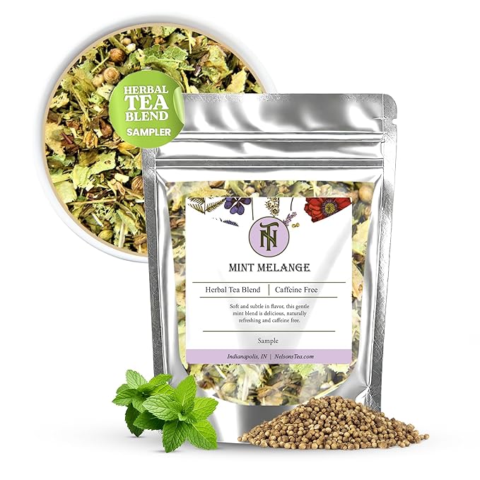 Nelson's Tea Mint Melange - Caffeine-Free, Herbal Loose Leaf Tea - Green Rooibos, spearmint, echinacea, linden leaf, coriander, eucalyptus (Sample 0.3 Oz)