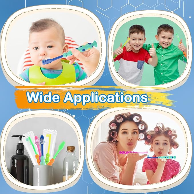 120 Pcs Student Toothbrush Bulk with Suction Cup Soft Bristles Individually Wrapped Lovely Multicolor Toothbrushes for Christmas Gift Boys Girls Home School Travel, 4 Colors