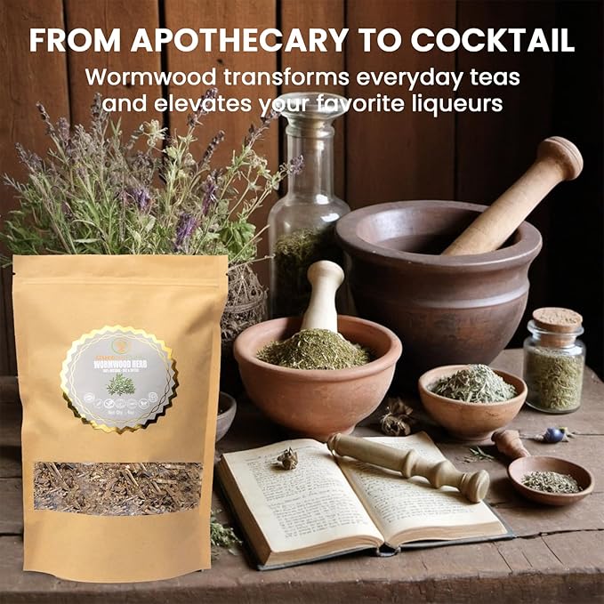 Cure wid Pure Organic Wormwood Herb Dried Cut & Sifted 4oz/114g - Artemisia Absinthium - Non-GMO,Preservative & Additives Free Wormwood Tea In Eco Friendly Resealable Pouch Traditional Herbal Remedy