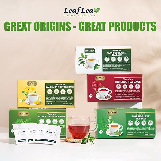 LeafLea Natural Bitter Melon Tea Bags, 40 Cundeamor Herbal Tea Bags – Melon Amargo Gohyah Fruit Tea | Wellness & Digestion Support | Caffeine-Free, Non-GMO, Sugar-Free, Vegan