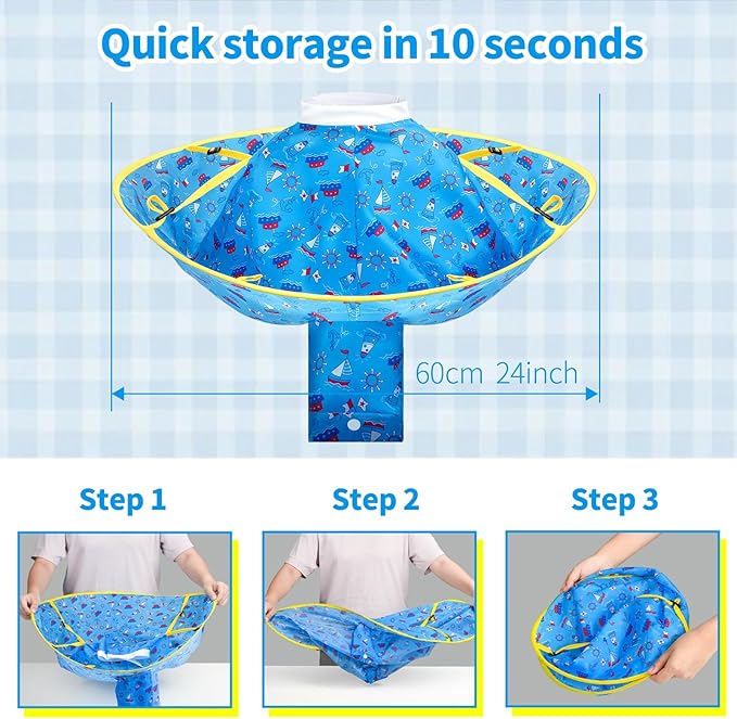 Hair Cutting Cape, Reusable Waterproof Kids Hair Cut Cape Umbrella with Hair Storage Pocket for Kids Toddler, No Crying, Salon Level Hairdressing Experience
