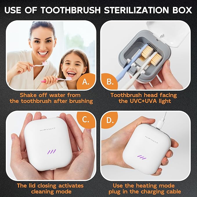 Toothbrush Sanitizeri Case with U V-C Lights, Dryer Heating, Fan Drying - Rechargeable Portable Toothbrush Cover, Hook Wall Mount Sterilizeri Box for Home, Travel & Fits All Toothbrushes