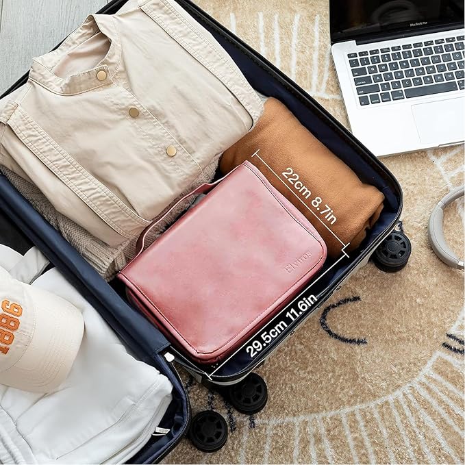 Elviros Hanging Travel Toiletry Bag for Women,3-in-1 Large Makeup Bag and Cosmetic Organizer,Vegan Leather Waterproof Skincare Case for Travel Size Toiletries and Accessories,Gift for Women