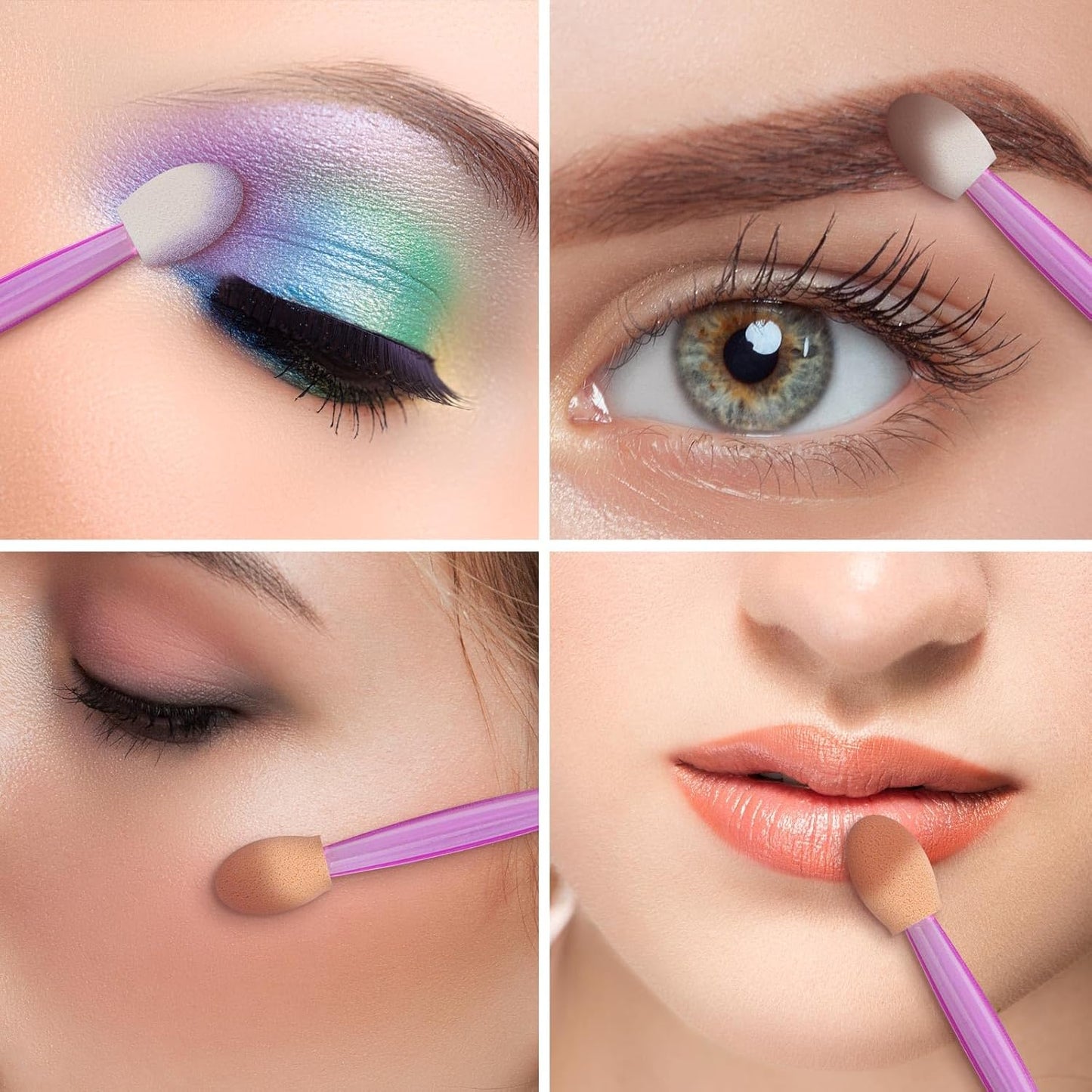 150 Eye Shadow Applicator Disposable Foam Makeup Brush Sponge Tipped Oval Eyeshadow Applicators Dual Sides with Container, Purple