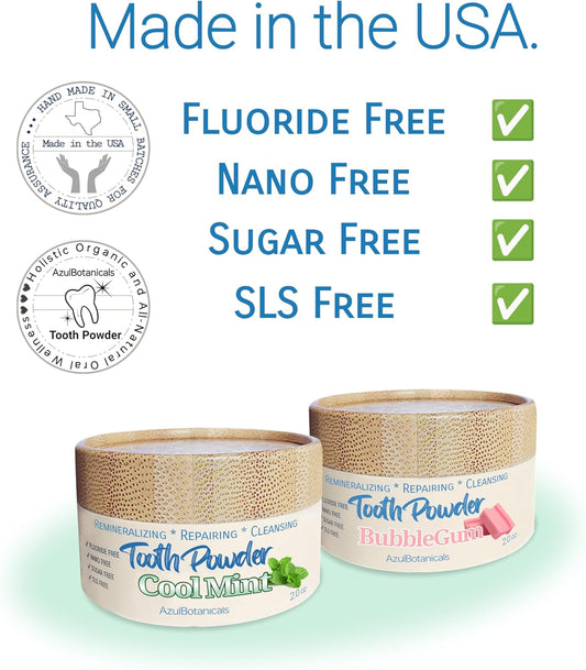 Remineralizing & Cleansing Tooth Powder, Bubblegum. Fluoride Free, SLS Free, Nano Free for Organic Oral Wellness (2 Ounces)