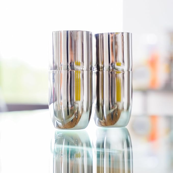 Ahimsa Stainless Steel Kids Cups, Pediatrician Designed, Premium Polished Toddler Cups for Open Cup Training, 8oz, 100% BPA Free & Dishwasher Safe, Classic Silver, Set of 4