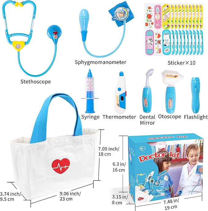 Liberry Doctor Kit for Toddlers 3-5 Years Old, 18-Piece Kids Doctor Bag Pretend Play Toys, Durable Medical Kit with Toy Stethoscope, Blue Doctor Gift for Boys Girls