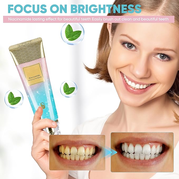 Niacinamide Whitening Toothpaste, Triple Action Whitening with Natural Gentle Care Deep Stains Radiant Smile Natural & Gentle Formula Fresh Breath (3)