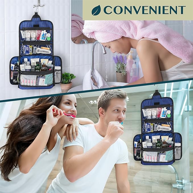 PAVILIA Large Hanging Toiletry Bag Travel Bag Women Men, Cosmetic Organizer, Water Resistant Makeup Bag Accessories Toiletries, Travel Essentials Kit, Royal Blue