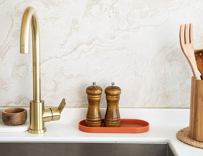 Lazy K Silicone Tray - Small Vanity Tray Organizer - Spoon Rest Holder - Kitchen Sink, Bathroom, Multi-Purpose Modern Counter Organizer (Black)