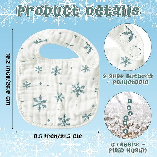 Zainpe 6Pcs Snap Muslin Cotton Baby Bibs Cute Themes Snowflake Penguin Pattern Infants Drooling Bib Adjustable Burp Cloth Soft Absorbent Feeding Cloths for Unisex Newborn Toddler Teething Eating