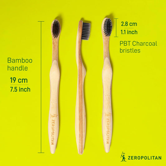 Eco-Friendly Bamboo Toothbrush Set of 4 - Soft Bristle Toothbrush with Ergonomic Handles & Charcoal Bristles – Low Waste & Biodegradable Personal Care Essentials