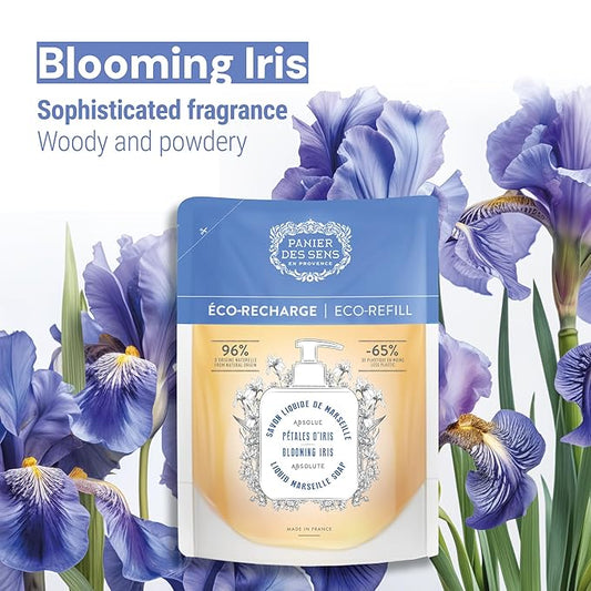 Panier des Sens - Liquid Hand Soap Refills – Blooming Iris Foaming Hand Soap Refill – French Coconut Oil Moisturizing Hand Wash - Kitchen & Bathroom Hand Wash- Soft Soap Refill 96% Natural - 34 Floz