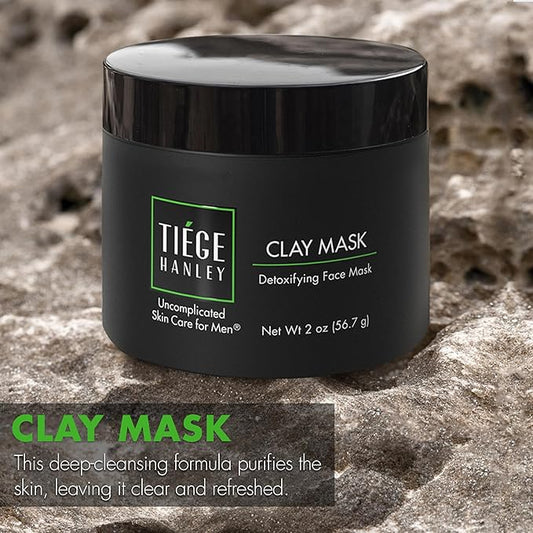 Tiege Hanley Detoxifying Facial Clay Mask for Men, Deep Pore Cleansing Charcoal Face Mask With Natural Kaolin Clay and Aloe, Absorbs Oil & Reduces Appearance of Pores, Men’s Skin Care, 2 Oz, 2 Pack