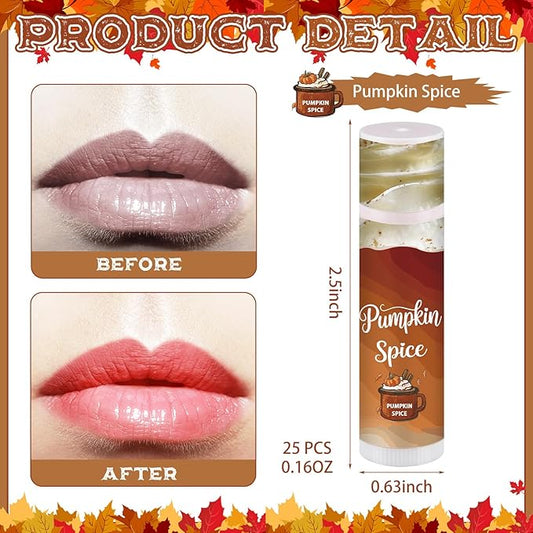 25 Pcs Pumpkin Spice Lip Balm Bulk Fall Thanksgiving Party Favor Basket Stuffers Small Thank You Appreciation Gifts Advent Beauty Calendar for Adult Women Men Employee Coworker Staff Teacher Customer