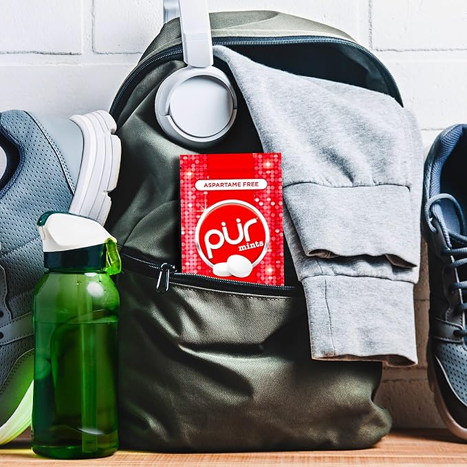 PUR Mints | Aspartame Free Breath Mints | Made with Xylitol | Sugar Free, Vegan, Gluten Free | Natural Cinnamon Flavor | 65 Pieces in Re-Sealable pouch (Pack of 3)