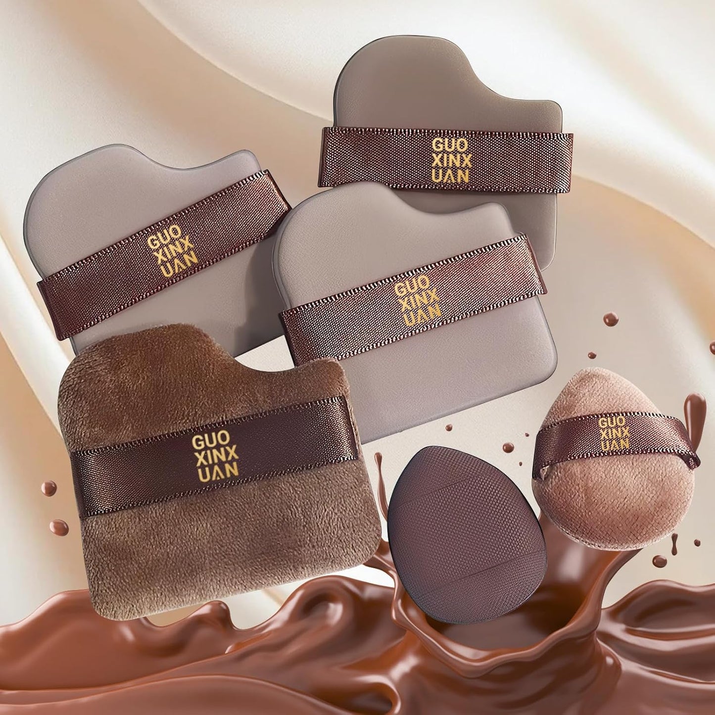 2 Box of 12 Pcs Guoxiaoniu Makeup Puff, Guoxiaoniu Chocolate Color Quick Makeup Mini Foundation Puff Set, Sponge Cushion Puff for Liquid & Powder Foundation