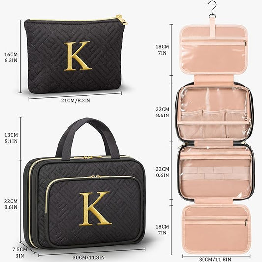 Personalized Gifts for Women, Initial Toiletry Bag Hanging Travel Organizer & Makeup Cosmetic Bag with Embroidery Letter Teacher Appreciation Gift Birthday Christmas Gifts for Mom Wife Friend Sister