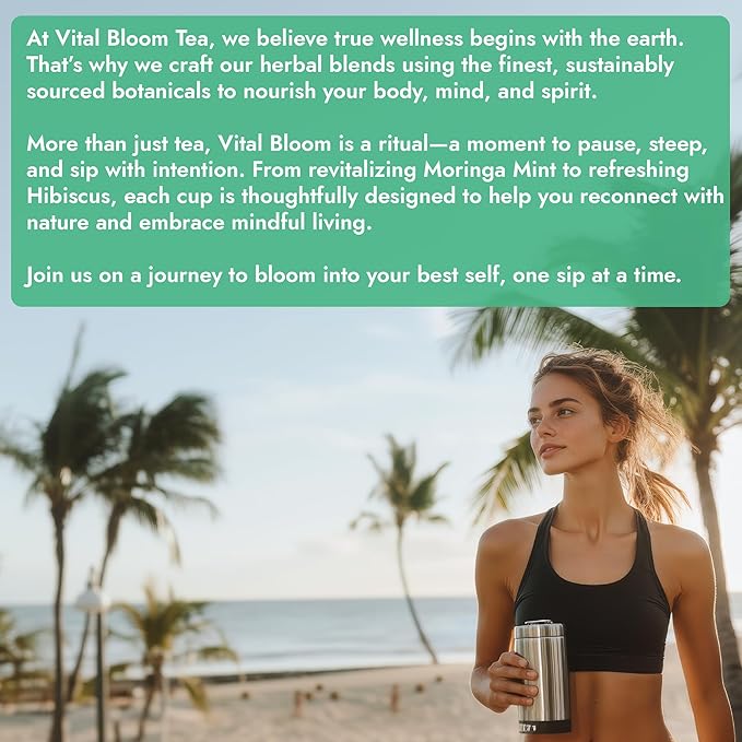 Vital Bloom Moringa Mint Tea, 120 Tea Bags, reduces inflammation, Bleach Free tea bags, Non GMO (Free Bamboo Tongs Included)