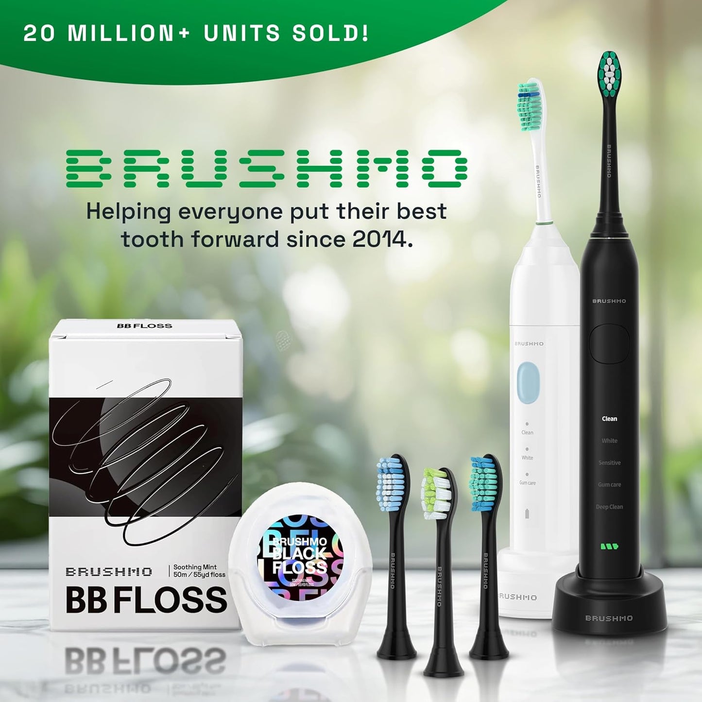 Brushmo Super Sonic Electric Toothbrush with 4 Replacement Heads - Rechargeable Electronic Tooth Brush for Adults with 5 Customizable Modes - IPX7 Waterproof & Long-Lasting Battery - Black