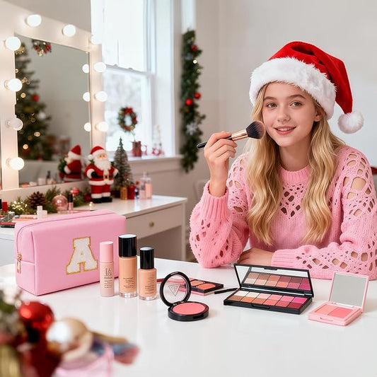 TOPEAST Sister Gifts from Sisters - Travel Makeup Bag, Personalized Initial Toiletry Bag | Cute Makeup Pouch PU Leather Waterproof Cosmetic Bag (Pink G)