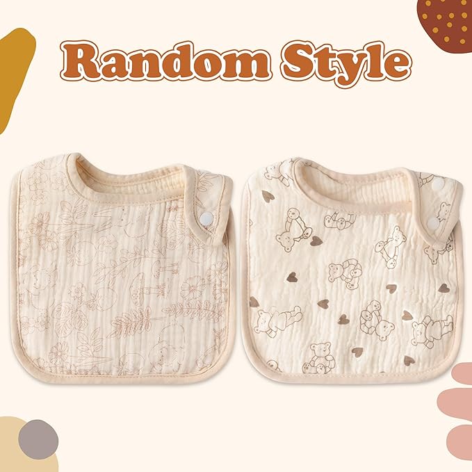 Zainpe 6Pcs Snap Muslin Cotton Baby Bibs Rabbit Bear Sheep Pattern Bandana Drool Cloths Soft Absorbent Adjustable Burp Cloth Feeding Bib for Newborns Girls Boys Toddlers Teething Eating 0 to 36 Months