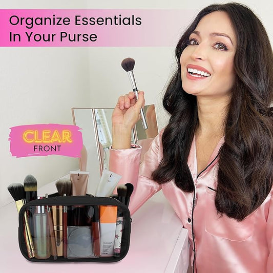 DANCOUR Clear Makeup Bag Mini Makeup Bag for Purse Mini Pouch Purse Clear Pouch Small Cosmetic Travel Case Travel Cosmetic Case (Small, Black)