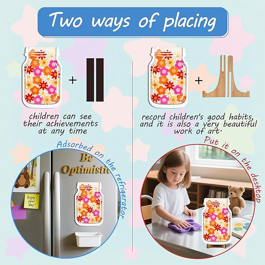 Magnetic Reward Jar for Kids Reward Jar System,Personalized Reward Jars for incentivizing Behavior in Students and Children. Classroom Board Behavior Management Home Reward Jar for Boys Girls(Flower)
