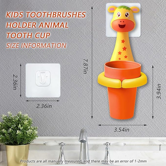 Kids Toothbrushes Holder Animal Tooth Cup Holder,Mouthwash Cup Rack for Children,Wall Mounted Sucker Toothpaste Storage Set Cute Household Toothpaste Rack No Punching Shelf Bracket with Cup (Fawn)